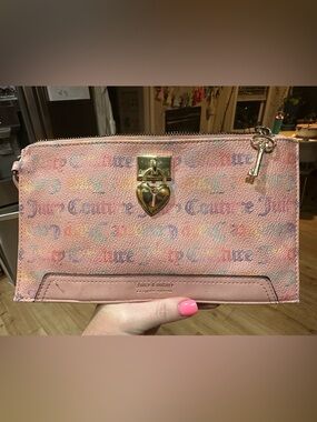 Juicy Couture Pink Multicolor Logo Heart-Lock Wristlet
